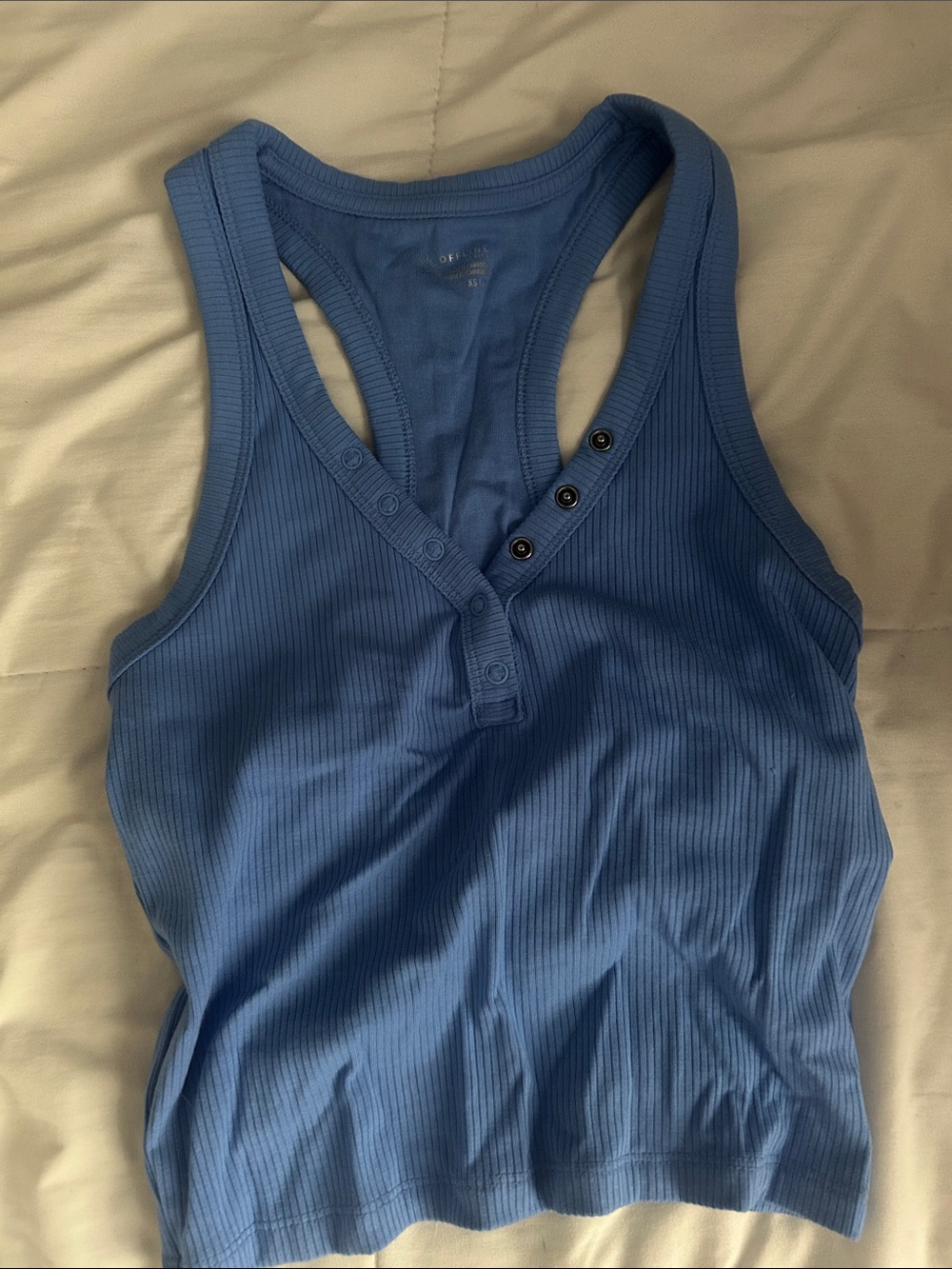 Aerie Blue Ribbed Henley Tank Top - Women